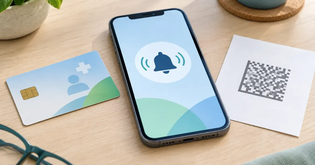 Smartphone mit Benachrichtigungssymbol neben Gesundheitskarte und Papierausdruck als Einlösewege für das E-Rezept.